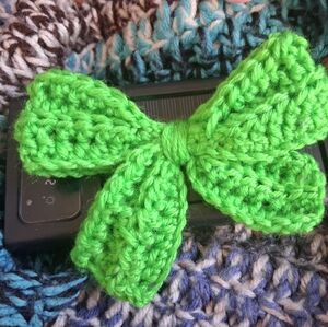 Handmade Crochet Bow Clip in Neon Green